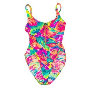 WB2 Vintage 80s 90s SessaFloral Print One Piece Swimsuit Neon‎ Colors small M
